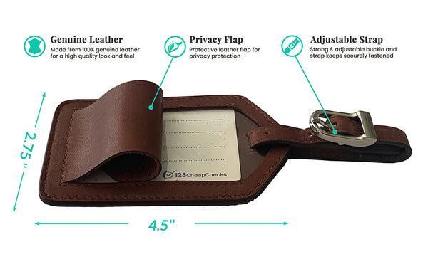 Personalized Monogrammed Leather Luggage Tags - 2 Pack