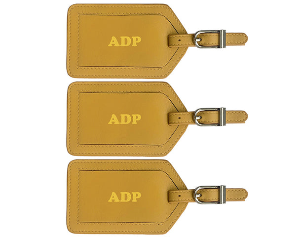 Personalized Monogrammed Leather Luggage Tags - 3 Pack