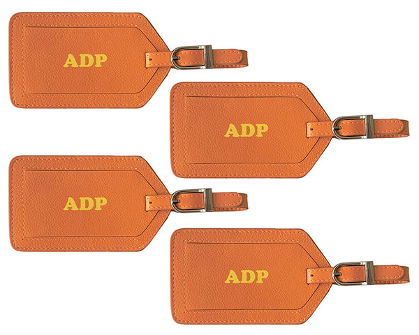 Personalized Monogrammed Leather Luggage Tags - 4 Pack