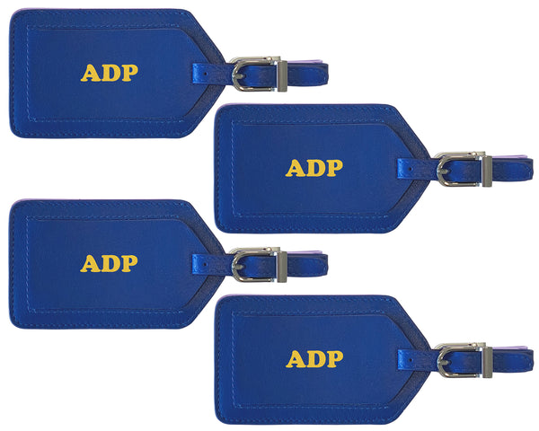 Personalized Monogrammed Leather Luggage Tags - 4 Pack