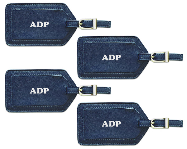 Personalized Monogrammed Leather Luggage Tags - 4 Pack