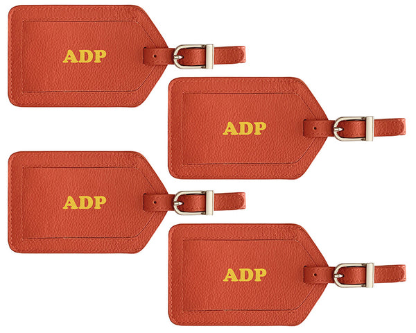 Personalized Monogrammed Leather Luggage Tags - 4 Pack