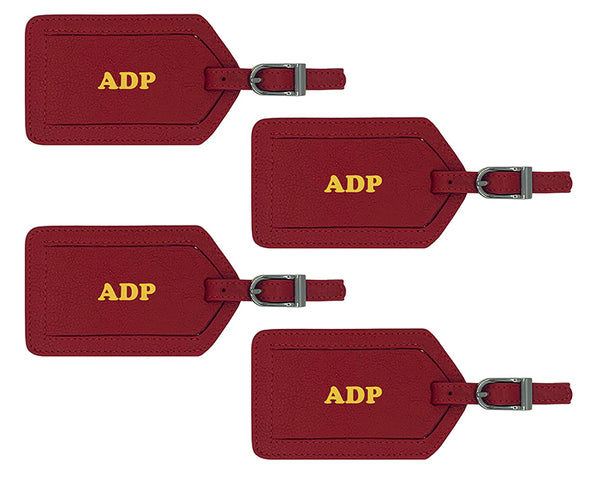 Personalized Monogrammed Leather Luggage Tags - 4 Pack