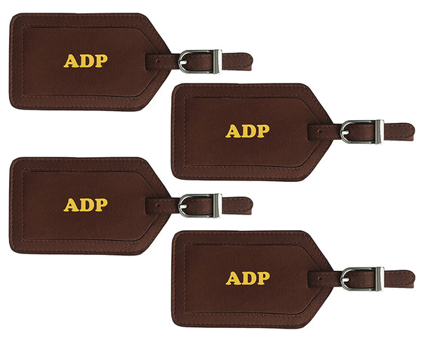 Personalized Monogrammed Leather Luggage Tags - 4 Pack
