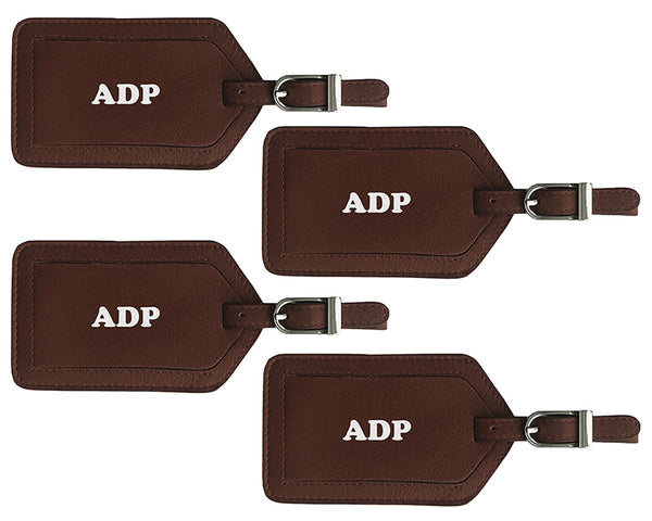Personalized Monogrammed Leather Luggage Tags - 4 Pack