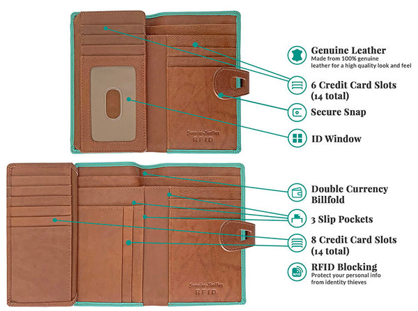Personalized Genuine Leather Womens Medium Wallet
