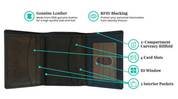 Personalized RFID Blocking Leather Trifold Men's Wallet