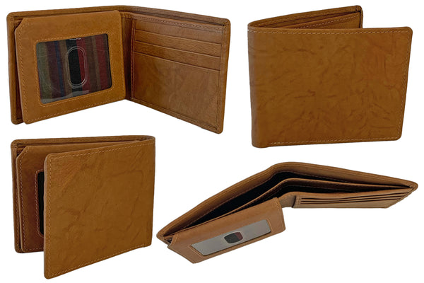 Personalized RFID Blocking Leather Bifold Men's Wallet With ID Window