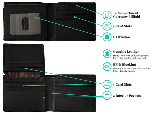 Personalized RFID Blocking Leather Bifold Men's Wallet With ID Window