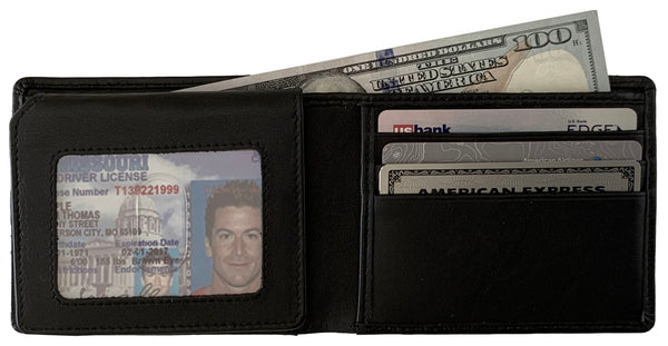 Personalized RFID Blocking Leather Bifold Men's Wallet With ID Window