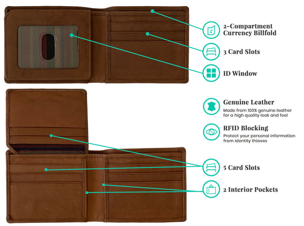 Personalized RFID Blocking Leather Bifold Men's Wallet With ID Window