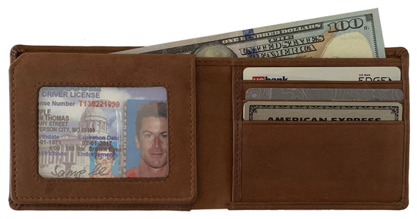 Personalized RFID Blocking Leather Bifold Men's Wallet With ID Window