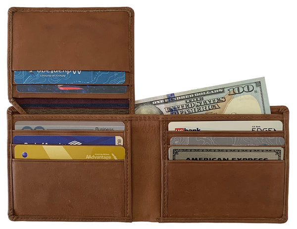 Personalized RFID Blocking Leather Bifold Men's Wallet With ID Window