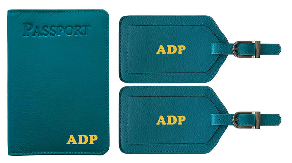 Personalized Passport Cover Holder and 2 Luggage Tags