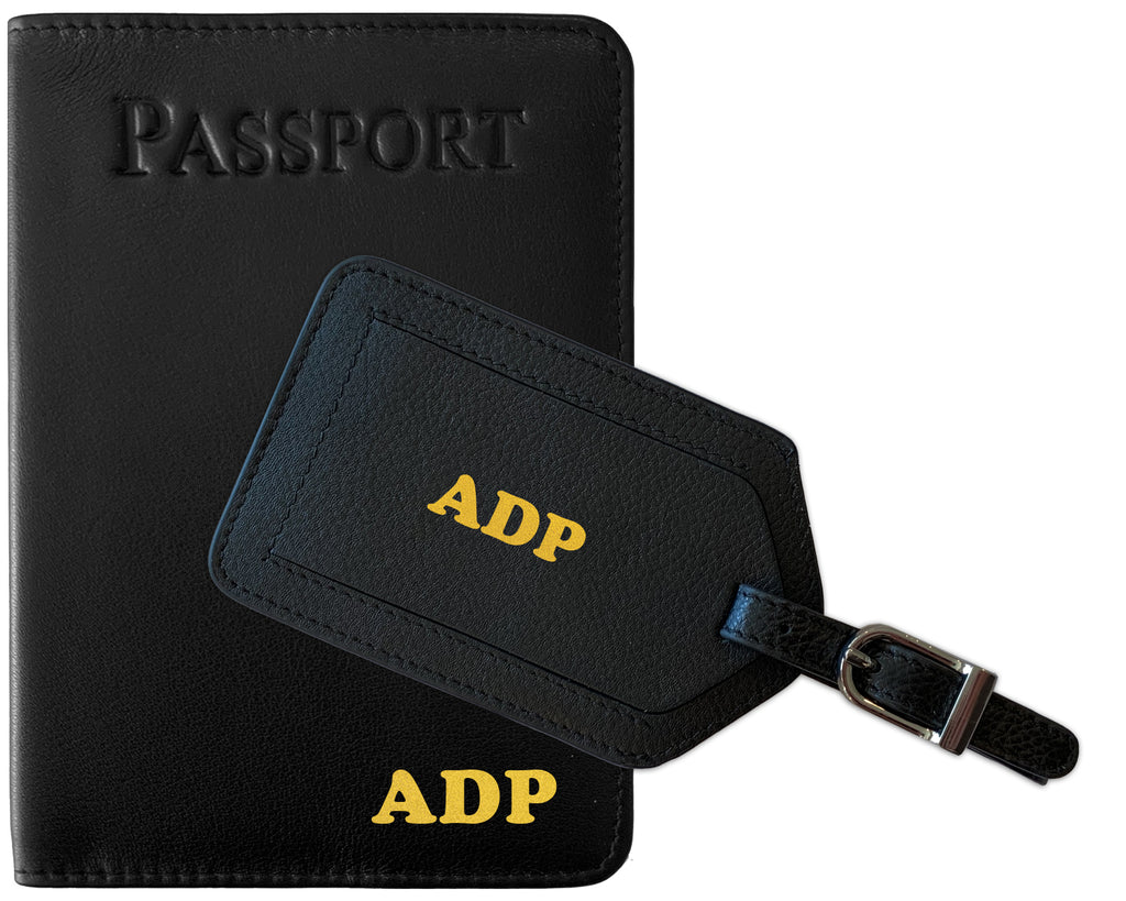 Personalized Leather Passport Cover & Luggage Tag Set