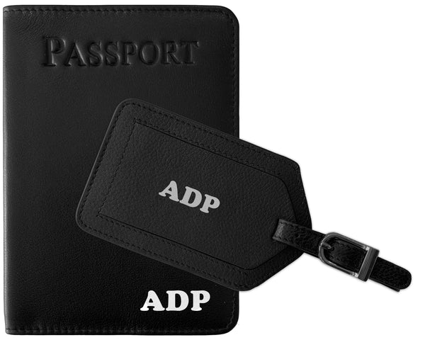 Personalized Monogrammed Leather RFID Passport Cover Holder and Luggage Tag