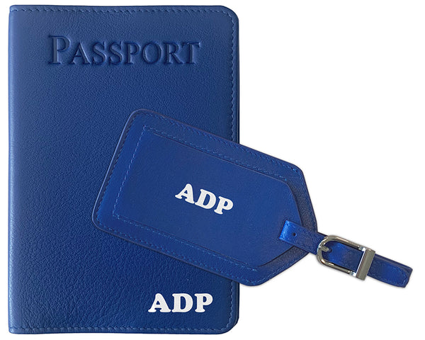 Personalized Monogrammed Leather RFID Passport Cover Holder and Luggage Tag