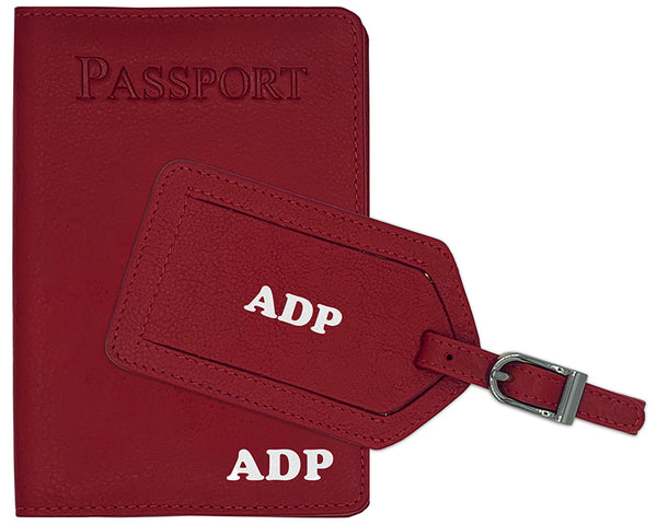 Personalized Monogrammed Leather RFID Passport Cover Holder and Luggage Tag