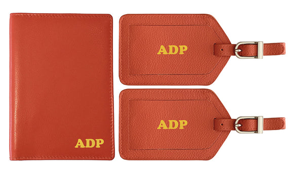 Personalized Monogrammed Leather RFID Passport Wallet and 2 Luggage Tags