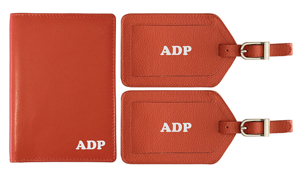 Personalized Monogrammed Leather RFID Passport Wallet and 2 Luggage Tags