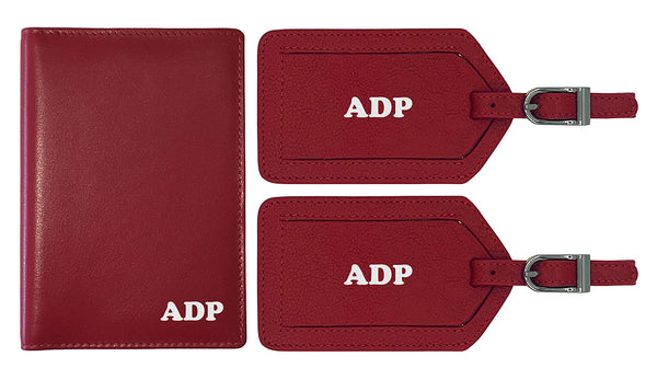 Personalized Monogrammed Leather RFID Passport Wallet and 2 Luggage Tags