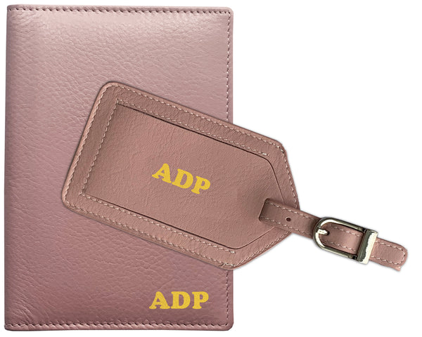 Personalized Monogrammed Leather RFID Passport Wallet and Luggage Tag