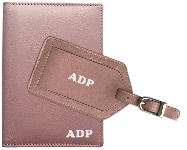 Personalized Monogrammed Leather RFID Passport Wallet and Luggage Tag