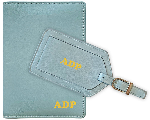 Personalized Monogrammed Leather RFID Passport Wallet and Luggage Tag