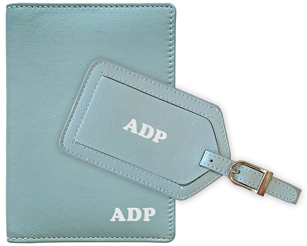 Personalized Monogrammed Leather RFID Passport Wallet and Luggage Tag