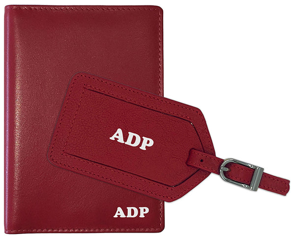 Personalized Monogrammed Leather RFID Passport Wallet and Luggage Tag