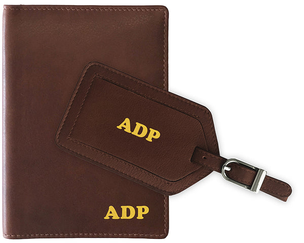 Personalized Monogrammed Leather RFID Passport Wallet and Luggage Tag