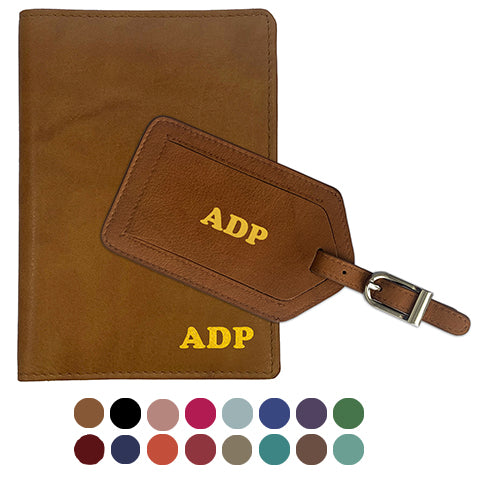 Personalized Monogrammed Leather RFID Passport Wallet and Luggage Tag